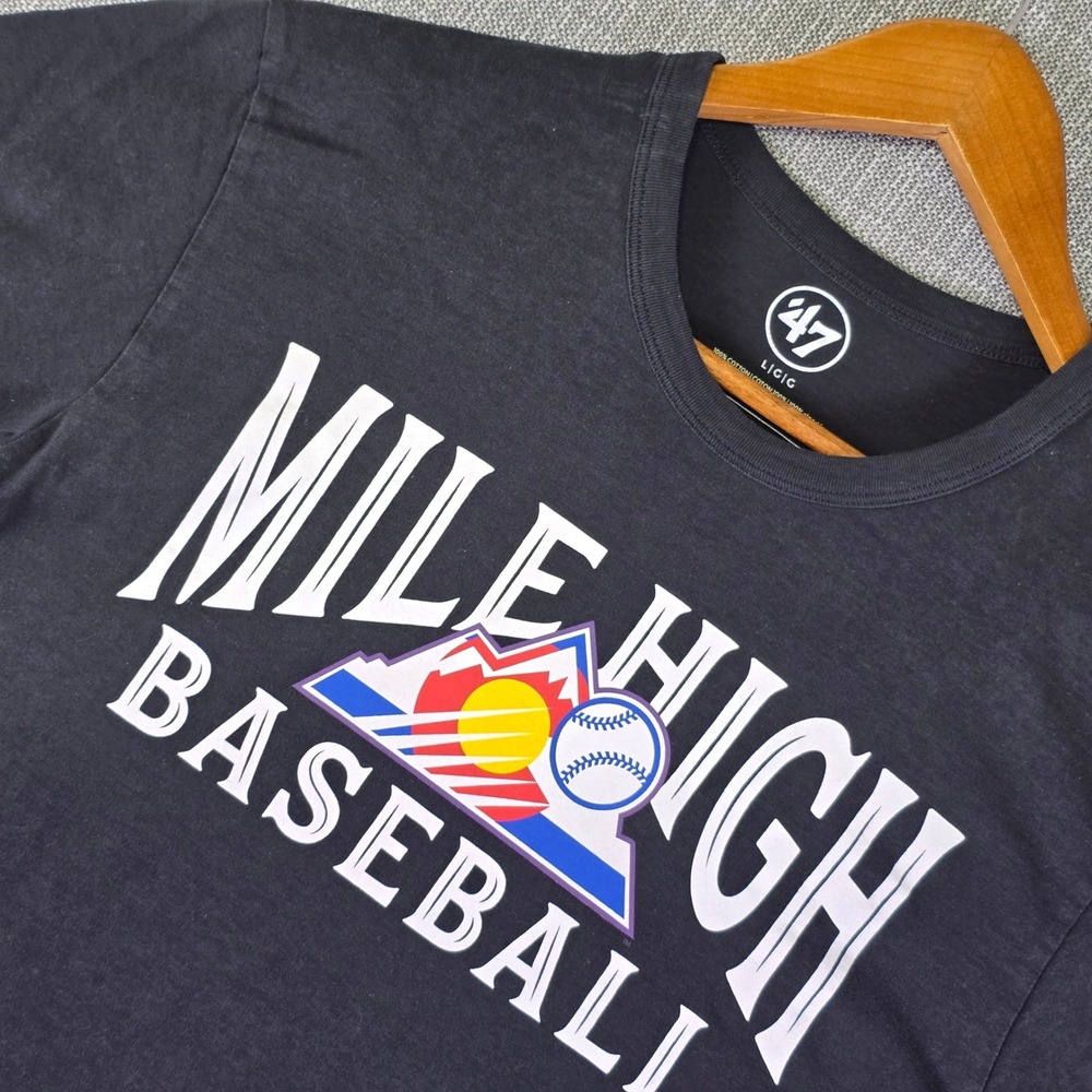 Colorado Rockies x '47 Brand Mens Large Black Mile High Baseball Graphic T-Shirt